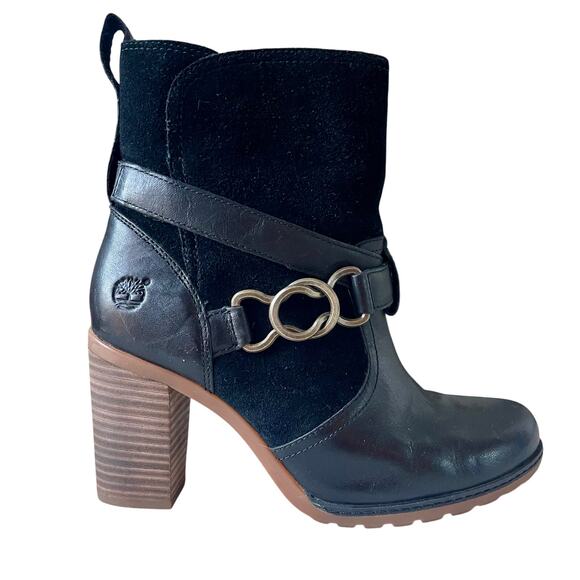 Timberland Women's Black Leather Suede Dennett Buckle Ankle Boot 7.5 - Picture 1 of 7